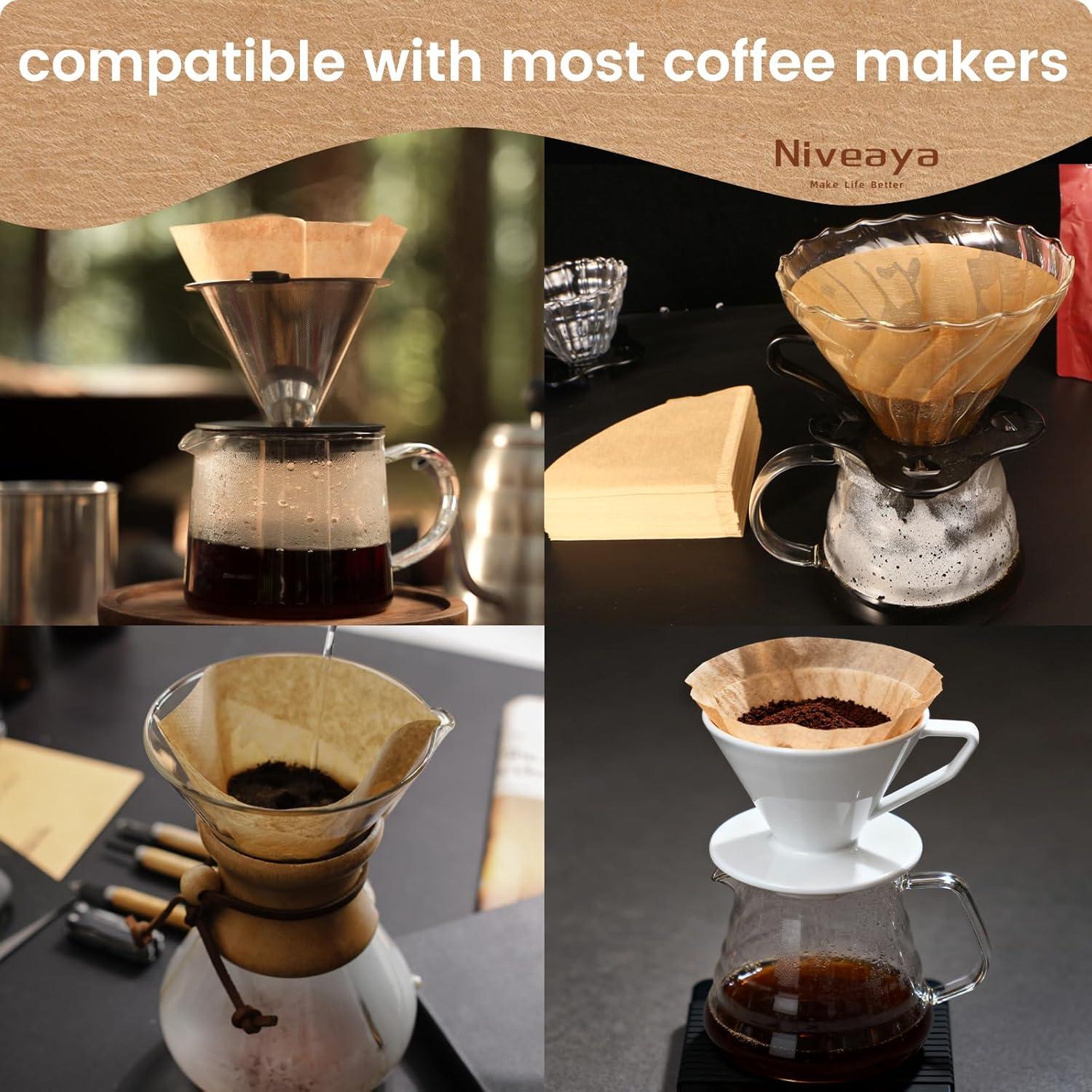 imageNiveaya 200 Count Cone Coffee Filters Size 02 Natural Unbleached Paper Coffee Filter Disposable Cone Filters for Pour Over and Drip Coffee Maker 24Cupnatural brown