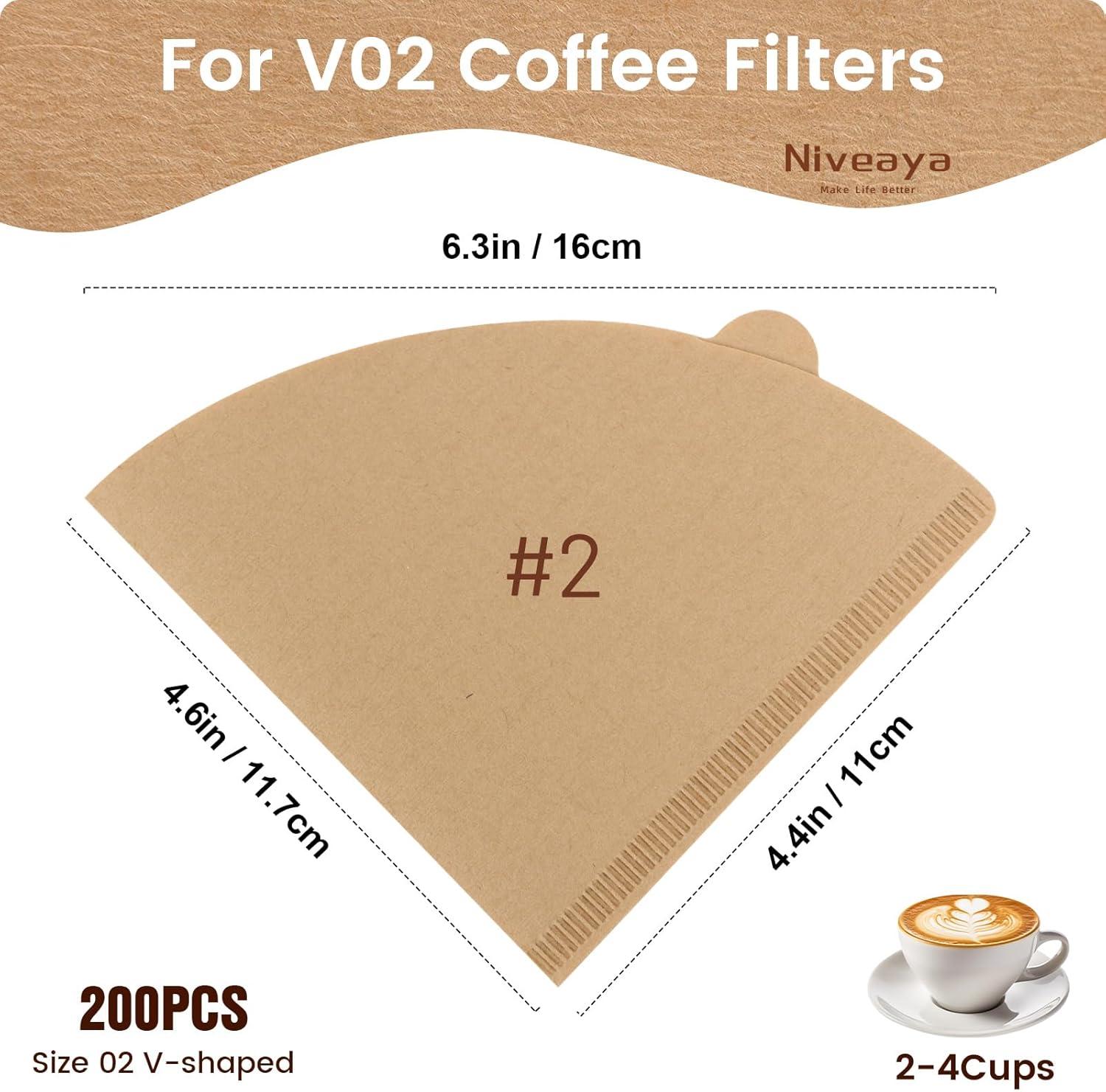 imageNiveaya 200 Count Cone Coffee Filters Size 02 Natural Unbleached Paper Coffee Filter Disposable Cone Filters for Pour Over and Drip Coffee Maker 24Cupnatural brown