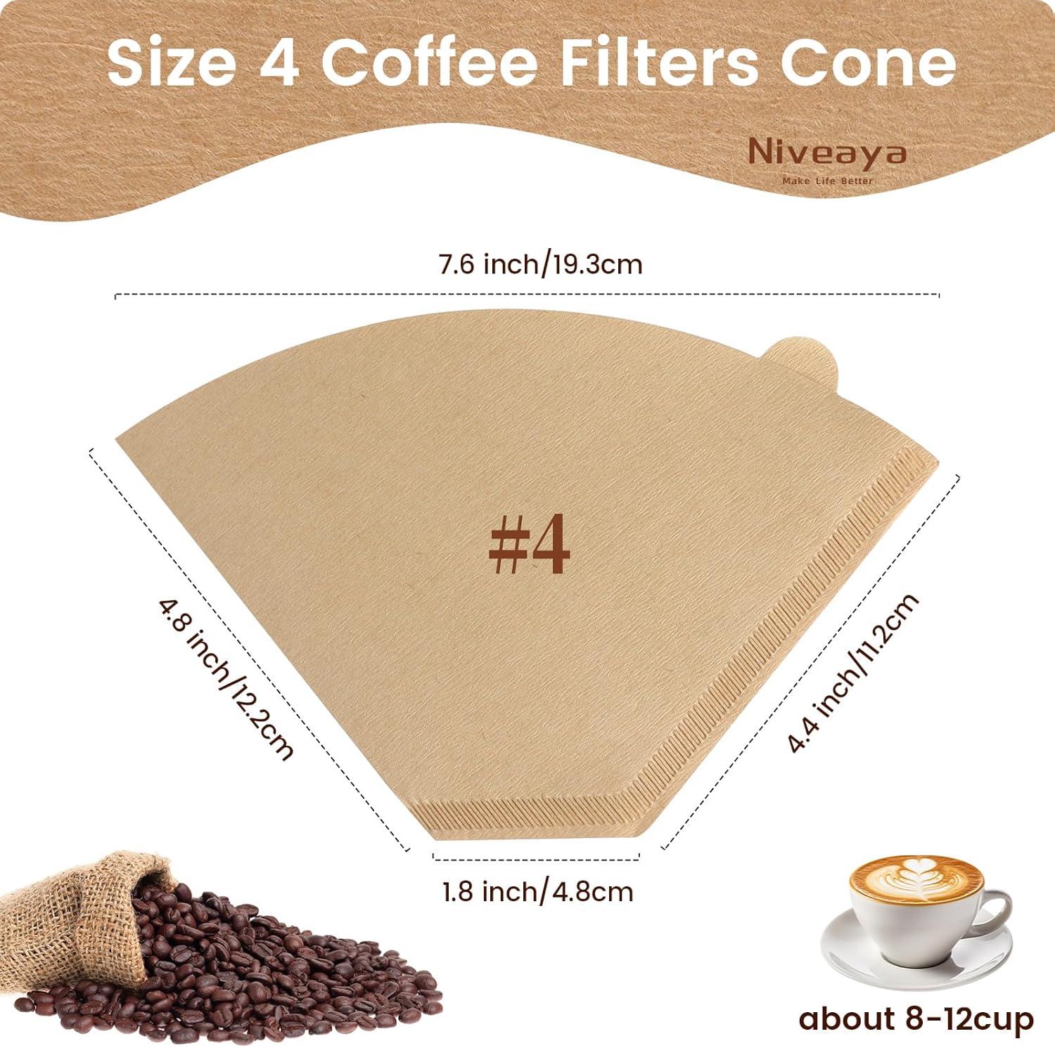 imageNiveaya 200 Count Cone Coffee Filters Size 02 Natural Unbleached Paper Coffee Filter Disposable Cone Filters for Pour Over and Drip Coffee Maker 24Cupnatural brown