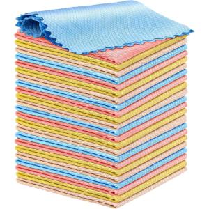 image24 Pcs Fish Scale Streak Free Miracle Cleaning Cloth Easy Clean Nanoscale Microfiber Window Mirror Glass Cleaning Cloth Lint Free Cloth Wine Glass Polishing Towel ReusableColor Shipped Randomly of 24