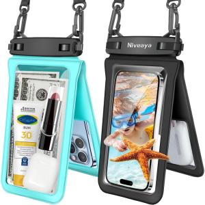 imageNiveaya Double Space Waterproof Phone Pouch  2 Pack Waterproof Phone Lanyard Case with iPhone 1615141312 Pro Max up to 83quot Phone Dry Bags for Vacation Beach Pool Kayak Cruise Travel EssentialsBlack Teal