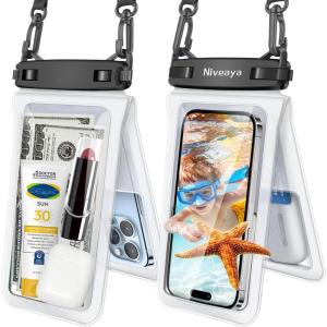 imageNiveaya Double Space Waterproof Phone Pouch  2 Pack Waterproof Phone Lanyard Case with iPhone 1615141312 Pro Max up to 83quot Phone Dry Bags for Vacation Beach Pool Kayak Cruise Travel EssentialsClear Clear