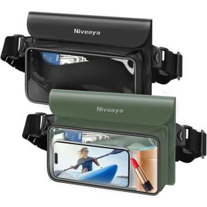 imageNiveaya IP68 Waterproof Fanny Pack  2 Pack Floating Dry Bag Pouch Phone Waterproof Waist Pouch Dry Bag Beach Kayaking Swimming Boat Essentials for iPhone 1615141312 Pro Max up to 95quotBlackArmy Green