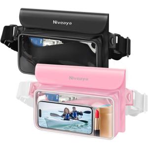 imageNiveaya IP68 Waterproof Fanny Pack  2 Pack Floating Dry Bag Pouch Phone Waterproof Waist Pouch Dry Bag Beach Kayaking Swimming Boat Essentials for iPhone 1615141312 Pro Max up to 95quotBlackPink