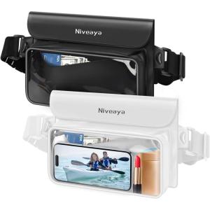 imageNiveaya IP68 Waterproof Fanny Pack  2 Pack Floating Dry Bag Pouch Phone Waterproof Waist Pouch Dry Bag Beach Kayaking Swimming Boat Essentials for iPhone 1615141312 Pro Max up to 95quotBlackWhite