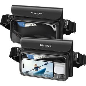 imageNiveaya IP68 Waterproof Fanny Pack  2 Pack Floating Dry Bag Pouch Phone Waterproof Waist Pouch Dry Bag Beach Kayaking Swimming Boat Essentials for iPhone 1615141312 Pro Max up to 95quotBlackBlack