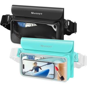 imageNiveaya IP68 Waterproof Fanny Pack  2 Pack Floating Dry Bag Pouch Phone Waterproof Waist Pouch Dry Bag Beach Kayaking Swimming Boat Essentials for iPhone 1615141312 Pro Max up to 95quotBlackGreen