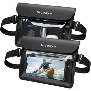 imageNiveaya IPX8 Waterproof Fanny Pack Waterproof Pouch Dry Belt Bag for Beach Kayaking Swimming Boat Travel Cruise Essentials Waterproof Phone Bag Passport Holder for Women Men2 PackBlackBlack