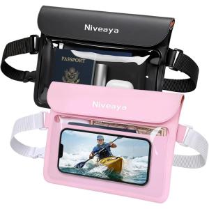 imageNiveaya IPX8 Waterproof Fanny Pack Waterproof Pouch Dry Belt Bag for Beach Kayaking Swimming Boat Travel Cruise Essentials Waterproof Phone Bag Passport Holder for Women Men2 PackBlackPink