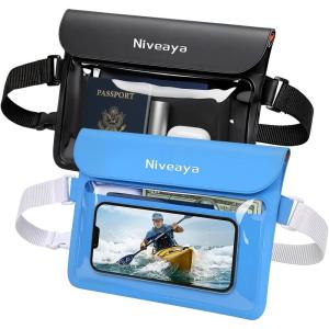 imageNiveaya IPX8 Waterproof Fanny Pack Waterproof Pouch Dry Belt Bag for Beach Kayaking Swimming Boat Travel Cruise Essentials Waterproof Phone Bag Passport Holder for Women Men2 PackBlackBlue