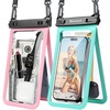 image:imageNiveaya Double Space Waterproof Phone Pouch IPX8 Phone Case with Lanyard for iPhone 17 16 15 Pro Max Galaxy S25 Ultra Cellphone Dry Bag for Beach Cruise Travel Ship Essentials 2 Pack up to 83Green Pink
