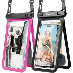 image:imageNiveaya Double Space Waterproof Phone Pouch IPX8 Phone Case with Lanyard for iPhone 17 16 15 Pro Max Galaxy S25 Ultra Cellphone Dry Bag for Beach Cruise Travel Ship Essentials 2 Pack up to 83Black Rose Red