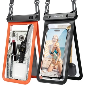 image:imageNiveaya Double Space Waterproof Phone Pouch IPX8 Phone Case with Lanyard for iPhone 17 16 15 Pro Max Galaxy S25 Ultra Cellphone Dry Bag for Beach Cruise Travel Ship Essentials 2 Pack up to 83Black Orange
