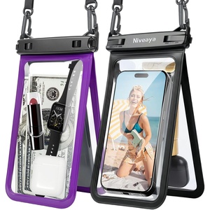 image:imageNiveaya Double Space Waterproof Phone Pouch IPX8 Phone Case with Lanyard for iPhone 17 16 15 Pro Max Galaxy S25 Ultra Cellphone Dry Bag for Beach Cruise Travel Ship Essentials 2 Pack up to 83Black Purple