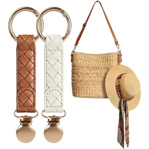image:imageNiveaya Hat Clip for Travel 2Pcs Sleek Woven Design with Durable Metal Clip Secure Hat Holder for Straw Sun Hats amp Baseball Cap on Bag Purse Backpack Luggage Chic Beach Cruise Travel Essentials2pcs Browncream White